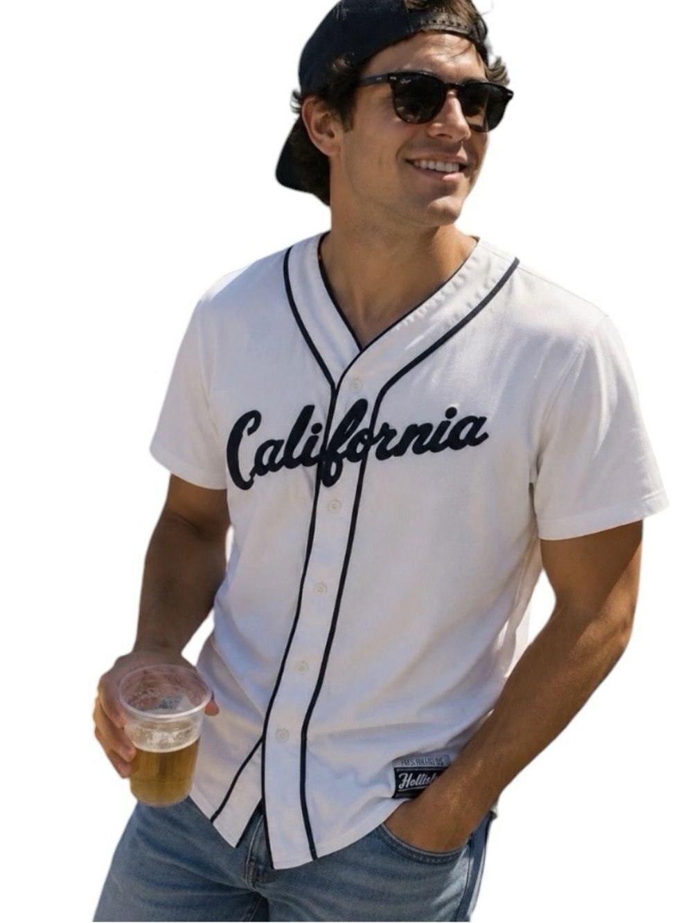 Abercrombie & Fitch White Baseball Jersey with Black Script size large